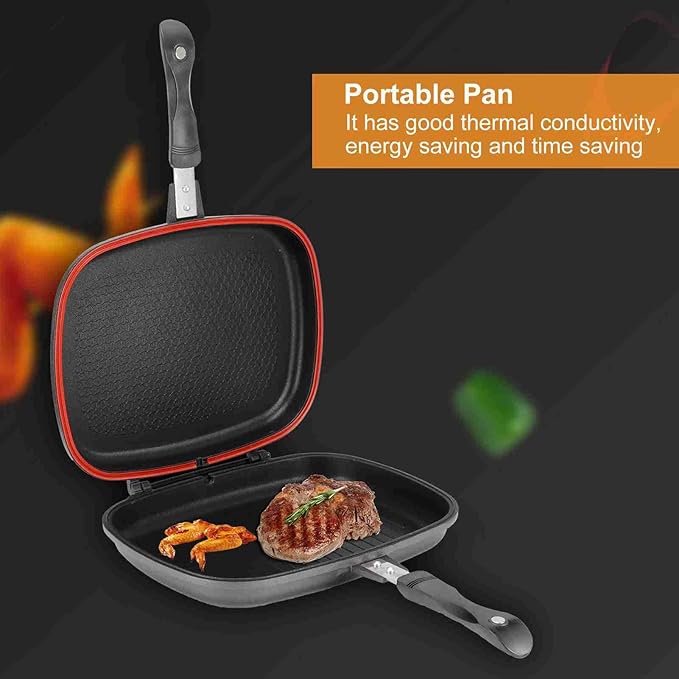Double Side Grill Pan, Non Stick Aluminium Double Frying Pan, Sandwich And Panini Maker Baking pan for Barbecue, Chicken
