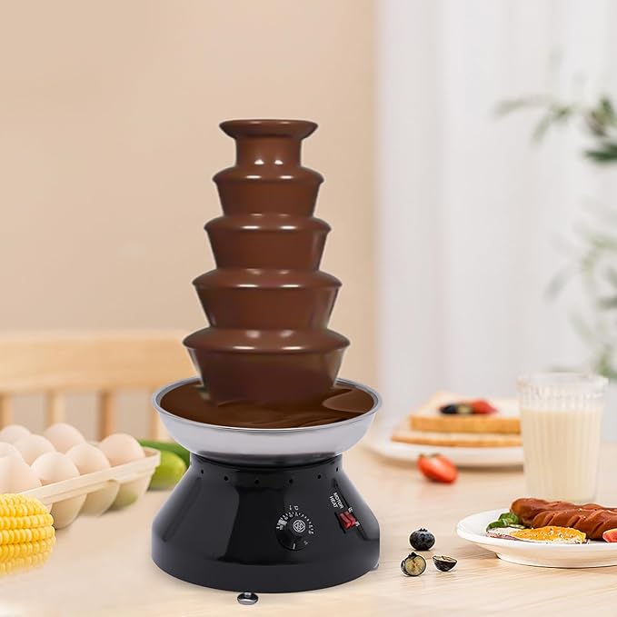 5 Tier Commercial Chocolate Fountain, 230W 7lb Large Capacity Stainless Steel Hot Chocolate Fondue Tower Fountain Machine for Buffet Dinner, Wedding Parties, 86-230℉ (Black)