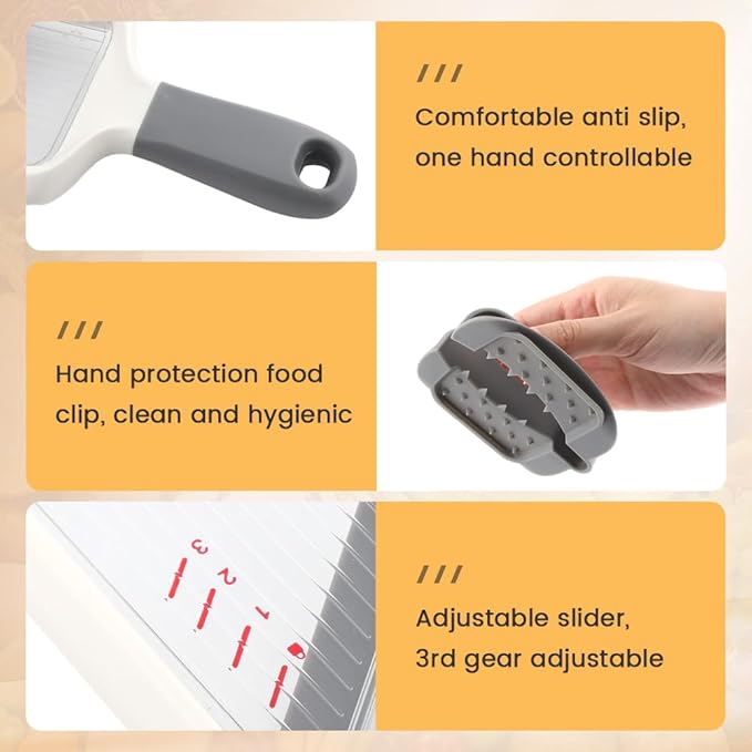 Multi Handheld Mandoline Slicer with Adjustable Stainless Steel Blade, Veggie Chopper & Cheese Grater, Mandolin French Fry Cutter for Speedy Slicing of Fruits and Vegetables
