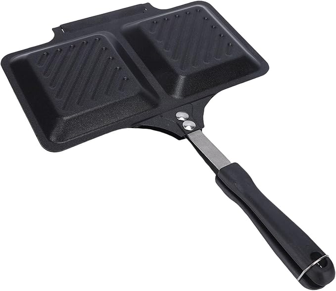 GOWENIC Electric Maker with Non Stick Plates, Camping Toastie Maker, Grilled, Double Sided Stove Top Panini Press Pan for Cooking Breakfast, Grilled Cheese (Black)