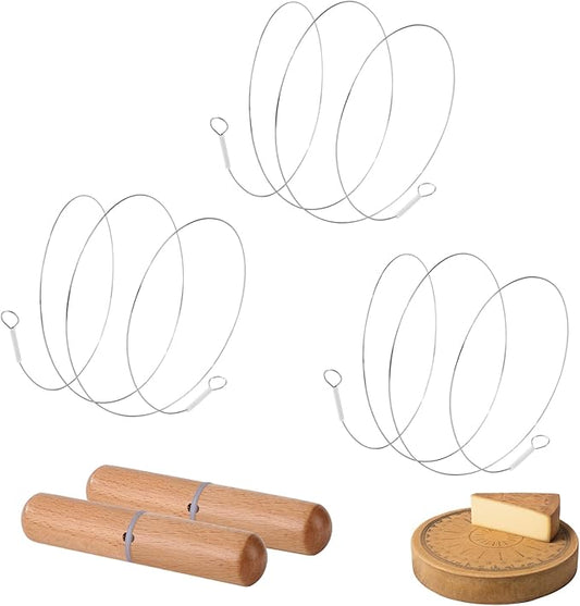 Stainless Steel Cheese Slicer Wire 24"Long-For Soft and Hard Cheese (2 Beech wood handles + 3 Cutting Replacement Wires 24")