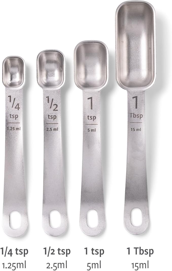 Full Circle Skinny Dip, Stainless Steel Measuring Spoons, 4-Piece Set - 1/4 tsp, 1/2 tsp, 1 tsp, and 1 Tbsp - Perfect for Spice Jars - Dishwasher Safe