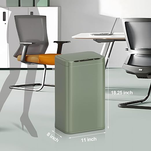 ELPHECO Stainless Steel Office Trash Can Motion Sensor Garbage Can Touchless Smart Trash Can Automatic Waste Bin for Kitchen, Office, Bathroom (Avocado Green, 6.6 Gallons), 2AA