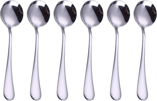 VANRA 6-Piece Dinner Spoons Set Soup Spoons Heavy Duty Stainless Steel Silver Cutlery Set 7.6 inches (6 round spoons)