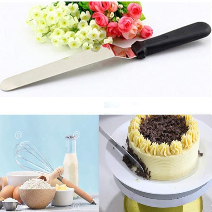 PUCKWAY 3 Metal Cake Offset Spatulas, 6 8 & 10 Inch Frosting Angled Icing Spatula for Decorating
