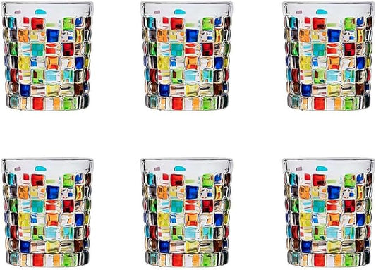 Set of 6 or 5 Hand-painted Colorful Glass Tumblers, Drinking Glassware, Cocktail Glasses for Iced Coffee Juice Tea Beverage Milk Wine With Artistic Design