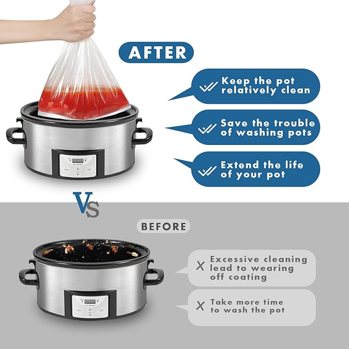 WOKUWOKU Slow Cooker Liners, 13“ x 21” 40 Cooking Bags, Large Disposable Pot Liners, Fits 3QT to 8QT Slow Cooker Cooking Plates, Multi-Purpose Liner Plastic Bags, BPA Free (2 Pack)