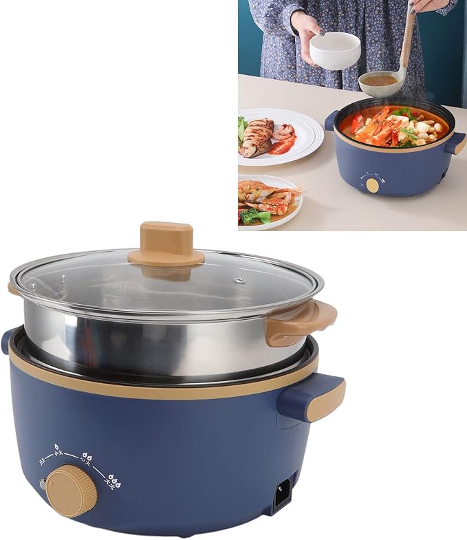 2.5L Electric Cooker Hot Pot Multifunction Food Grade 800W Double Layer Adjustable Portable Electric Hot Pot with Handle Kitchen Supplies(US 110V)