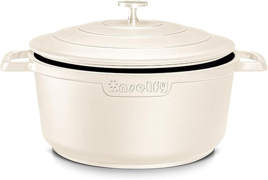 INSETFY Large Dutch Oven Pot with Lid-7.5QT Cast Aluminum Oven Pot with Two Handles Lightweight for Bread Baking Braising and Roasting(Beige)