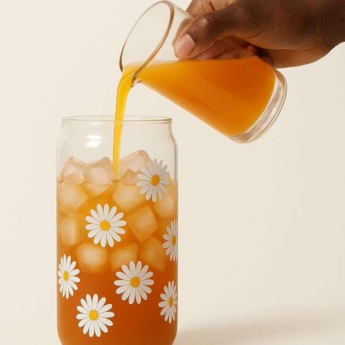BambooSip (2- pack) Drinking Glasses with Bamboo Lids, straws and cleaning Brush, 160z Glass cups with Lids and straws,Beer, juice, smoothies, iced Coffee Glasses, Soda, Gift, UniqueDaisyDesign.