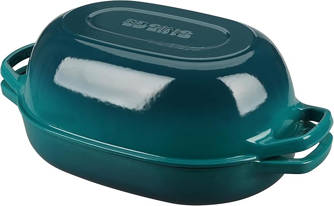 EDGING CASTING Enameled Cast Iron Oval Dutch Oven Pot with Lid, Dutch Oven for Sourdough Bread Baking, Oval Bread Pan, Bread Oven, Bread Dutch Oven, 7qt, Darkcyan