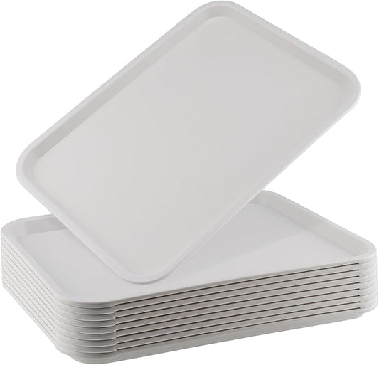 ZOENHOU 10 Pack 14 x 10 Inch Plastic Fast Food Tray, Rectangular Cafeteria Trays Food Serving Trays, Plastic Lunch Tray for Serving Home Restaurant Dinning Room Organization, White