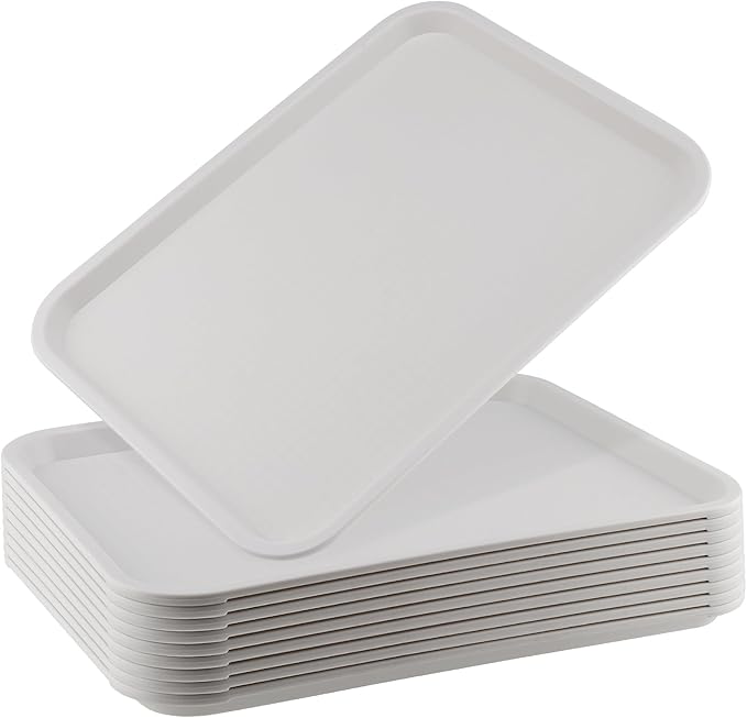 ZOENHOU 10 Pack 16 x 12 Inch Plastic Fast Food Tray, Rectangular Plastic Cafeteria Trays Food Serving Trays, Large Lunch Tray for Serving Home Restaurant Dinning Room Organization, White