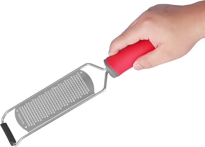Stainless Steel Cheese Grater & Zester | Secure Grip Handle for Hard Cheese/Lemon/Chocolate | Multipurpose Kitchen Grater with Hanging Hole, Dishwasher Safe