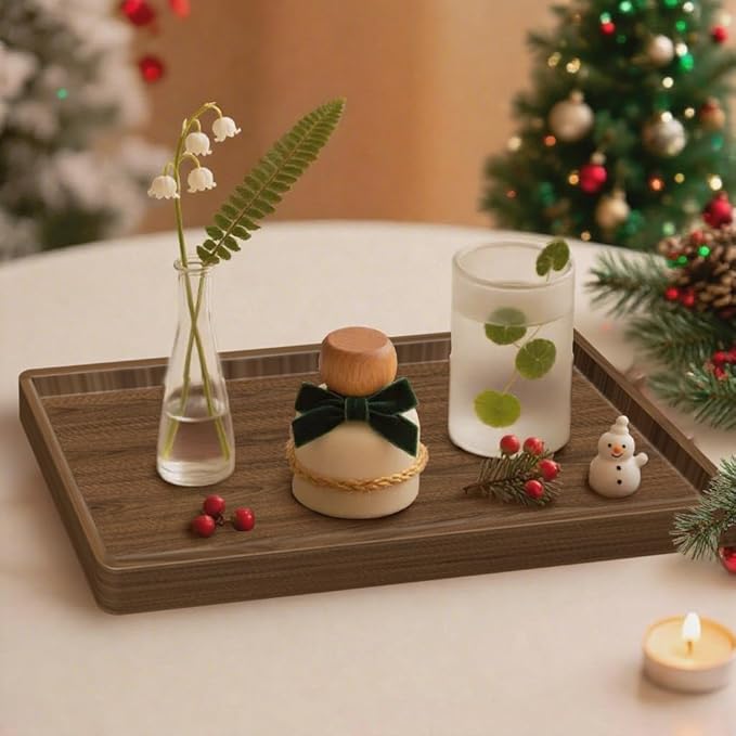 Serving Tray, 16x12in Food Drinks Tray Rustic Rectangular Tray Decorative Serving Platter for Ottoman, Breakfast in Bed, Dinner, Coffee Tablecch