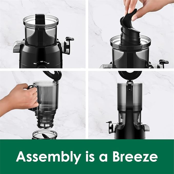 Fretta Nifty Cold Press Juicer Machines,Slow Masticating Juicer Machines with 1.1 L Large Feed Chute,Fit Whole Fruits & Vegetables Easy Clean Self Feeding,High Juice Yield,BPA Free (Ink-black)