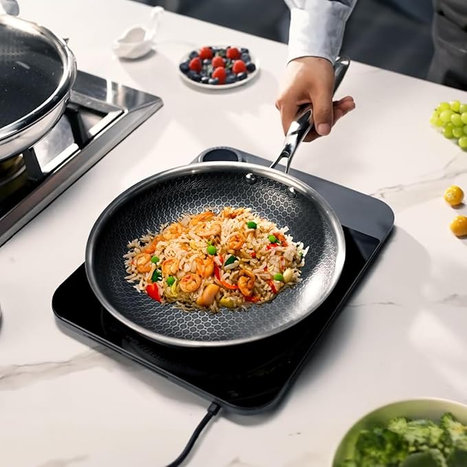 Nonstick Frying Pan Set, 8, 10 and 12-inch Frying Pans, 6-Piece Hybrid Non stick 18/10 Stainless Steel Pans with Lid, Induction Compatible, Dishwasher &Oven Safe, PFOA Free