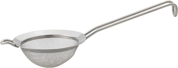 HIC Kitchen Fine Double Mesh Strainer, 18/8 Stainless Steel, 4-Inch, For Sifting Baking Ingredients, Straining, And Draining Soups And Sauces