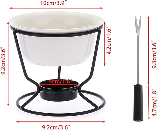 BSTKEY Ceramic Butter Warmer Set, Fondue Pot Melting Pot Set, Melt Hot Pot Round Bowl Set For Cheese Chocolate Butter Caramel, with 2 Dipping Forks
