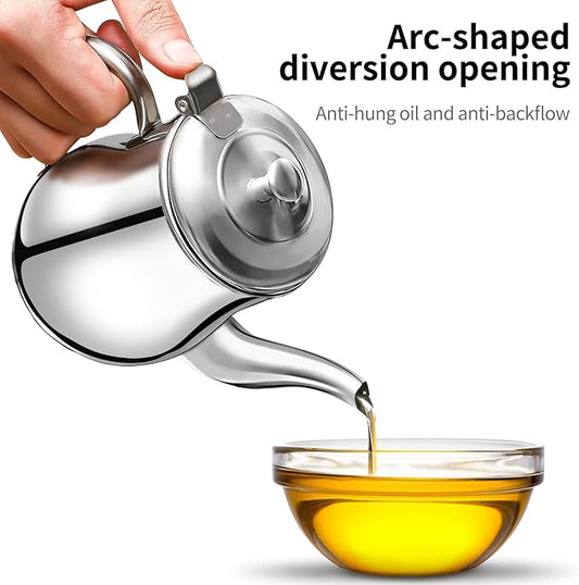 Yardwe Stainless Steel Oil Filter Pot 32Oz with Fine Mesh Strainer and Long Spout for Kitchen Oil Storage and Grease Container with Handle