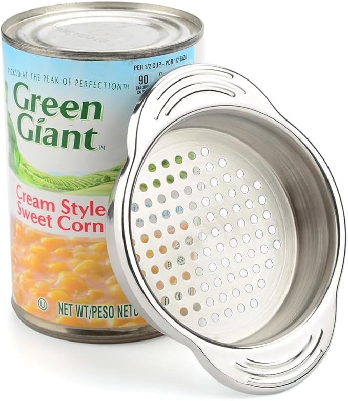 Silver Stainless Steel Food Can Strainer Sieve Metal Tuna Press Filter Canning Lid Colander Oil Drainer Kitchen Tools for Beans Vegetables