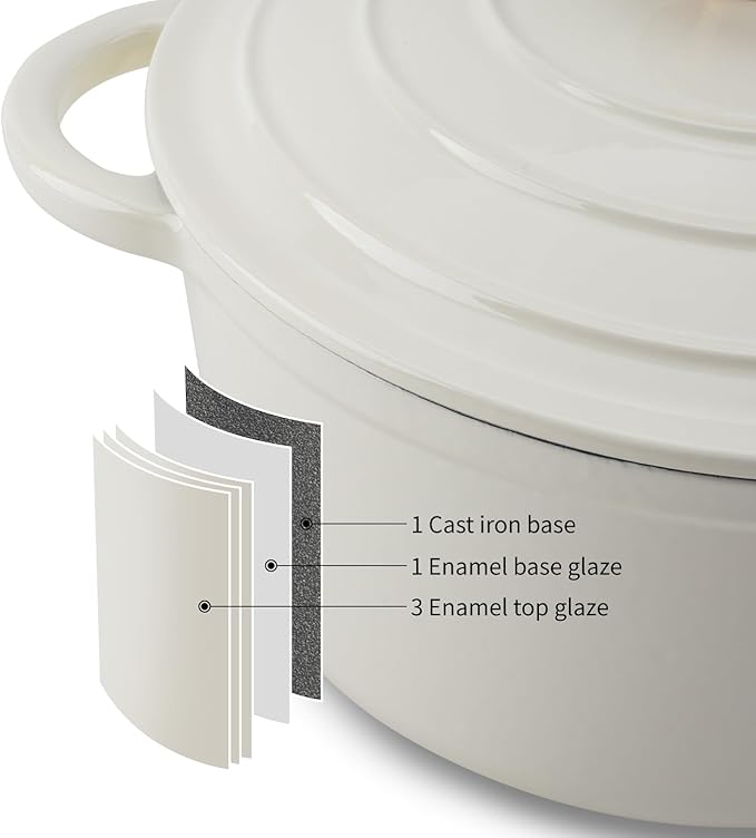 WOKINS Enameled Cast Iron Dutch Oven Pot with Lid Heavy-Duty Cookware for Bread Baking,Braising,Stews,Roasting,Oven Safe up to 500°F,5.5QT,creamy white