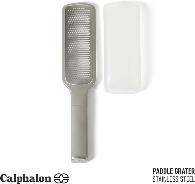 Calphalon Edge Stainless Steel Handheld Cheese Grater W/Cover & Rubber Handle - Taupe