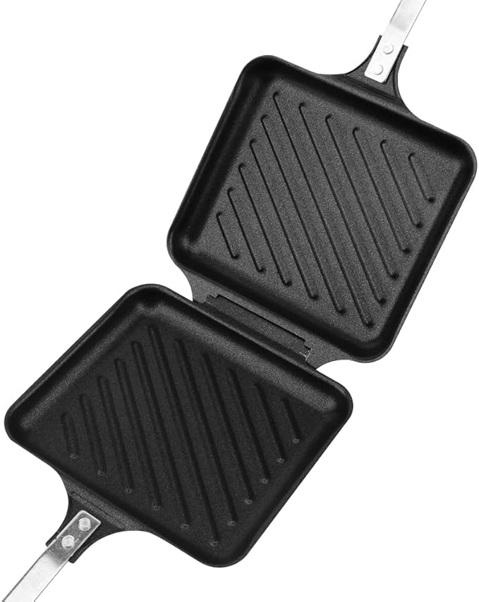 Hot Sandwich Maker, Non-Stick Double Sided Aluminum Flip Panini Maker Pan with Handle, Stovetop Toasted Sandwich Maker Press for Small Bread Pancake, for Home, Kitchen, Breakfast
