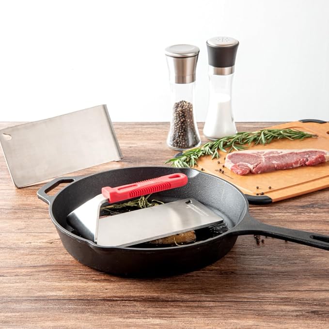 Restaurantware Met Lux 8.5 x 4.3 Inch Steak Press 1 Heavy-Duty Grilling Weight - 2.8 Pounds Flat Bottom 18/8 Stainless Steel Meat Press Dishwashable With Removable Silicon Handle