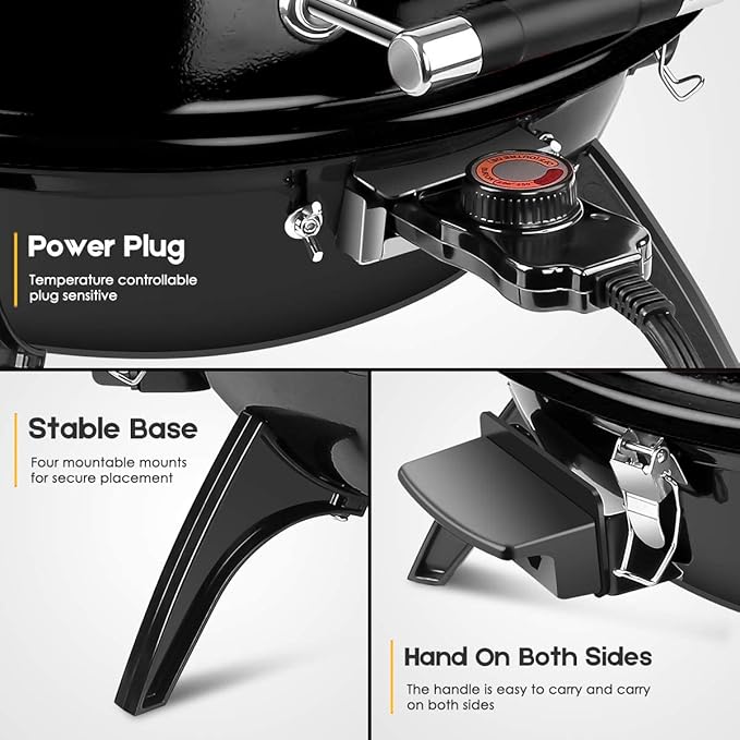 Techwood 1600W Indoor Outdoor Electric Grill, Electric BBQ Grill, Portable Removable Tabletop Grill, Black