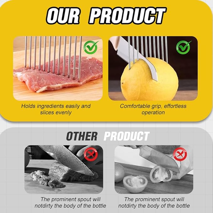 Onion Slice Holder, 2025 Upgraded Stainless Steel Onion Holder for Slicing Lemon Slicer Vegetable Cutter, Kitchen Chopper Slicing Assistant Tool for Meat, Onion, Potato, Tomato (1, A)