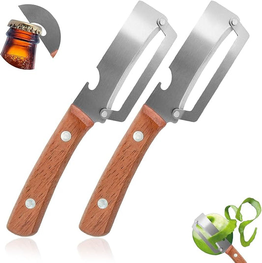 2Pcs Multi-Functional Vegetable Peeler for Kitchen, Features Solid Wood Handles, Fruit and Vegetable Peeler