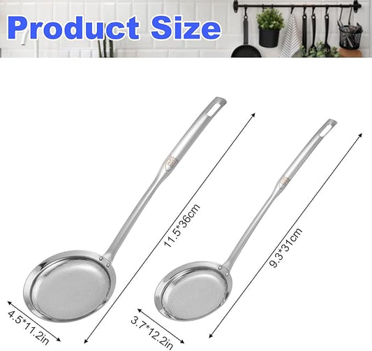 Stainless Steel Fine Mesh Strainer, Set of 4 Fine Mesh Sieve for Kitchen Cooking, Long Handle Food Strainer Steel Colander (Set of 2 Sizes)