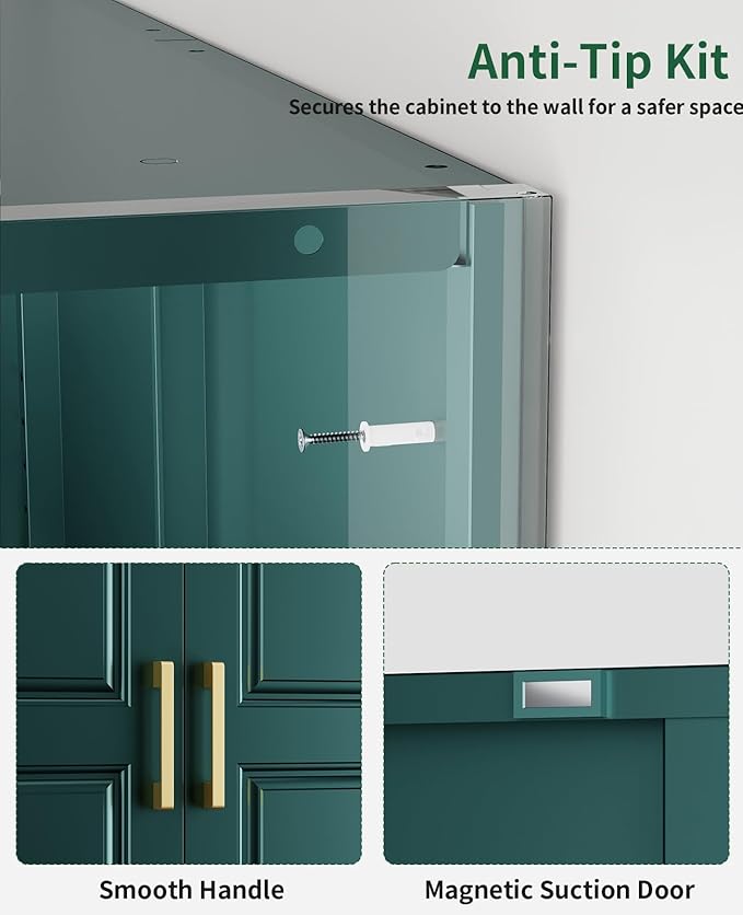 Metal Storage Cabinet with 2 Magnetic Doors and 4 Adjustable Shelves, 74.8" Tall Pantry Garage Cabinets, Modern Tool Storage Cabinet for Home Office, Kitchen, Living Room