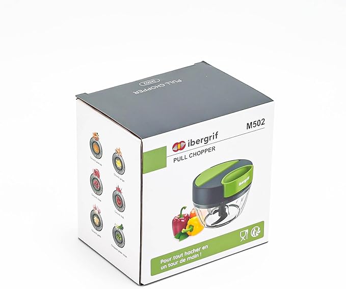 Ibergrif M502 Manual Onion Cutter, Multifunctional Onion Chopper, Multi Chopper with Filling Opening, BPA-Free, Easy Pull Chopper Manual for Vegetables, Meat, Nuts