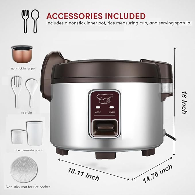 CAZACHEF 13.8 QT Large Commercial rice cooker 65 cups cooked 32 cups uncooked rice Commercial Electiric Rice Warmer for 18-28 people, with One-Touch Operation
