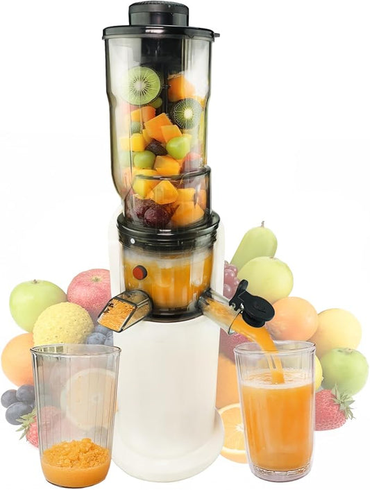 Nefaracy Cold Press Juicer, 3.1 Inch Juicer Machines, 150W Masticating Slow Juicer, Juice Machine for Vegetables and Fruits, Easy to Clean Juicers, High Juice Yield, Offwhite