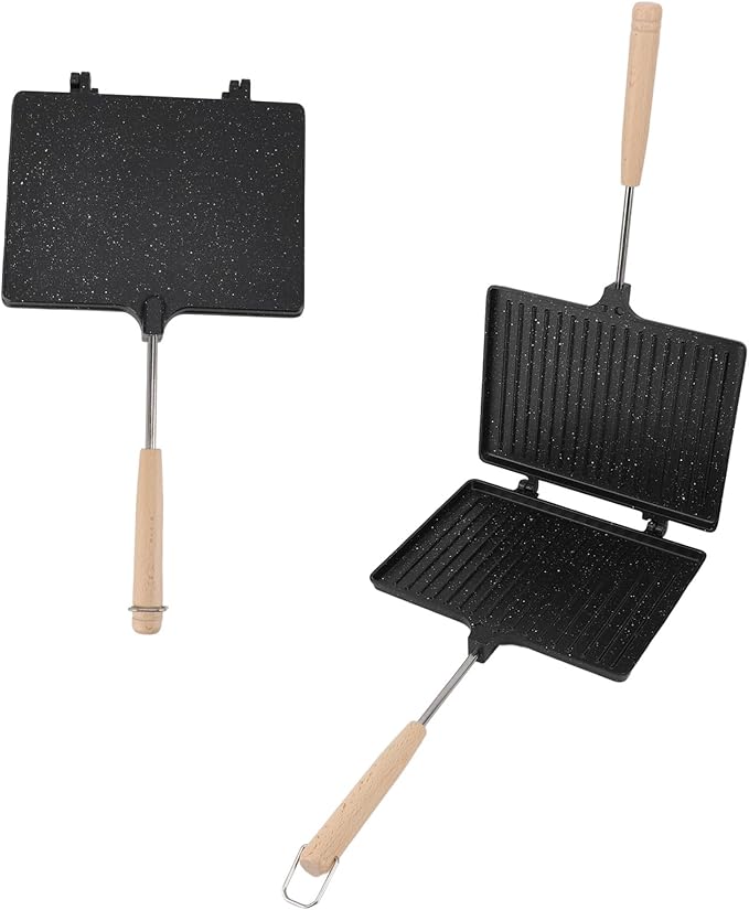 Hand Sandwich Maker, Stovetop Toasted Sandwich Maker Aluminum Flip Pan Double Sided Prevent Stick Hand Toaster Panini Make Pan for Breakfast