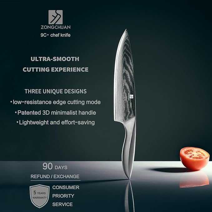 9C 8 Inch Chef Knife – Ultra-Smooth Cutting Experience,Effort-Saving Damascus Kitchen Knife,Professional Grade Sharp,Ergonomic Handle,9CR18MOV High Carbon Stainless Steel,Love's Gift Box