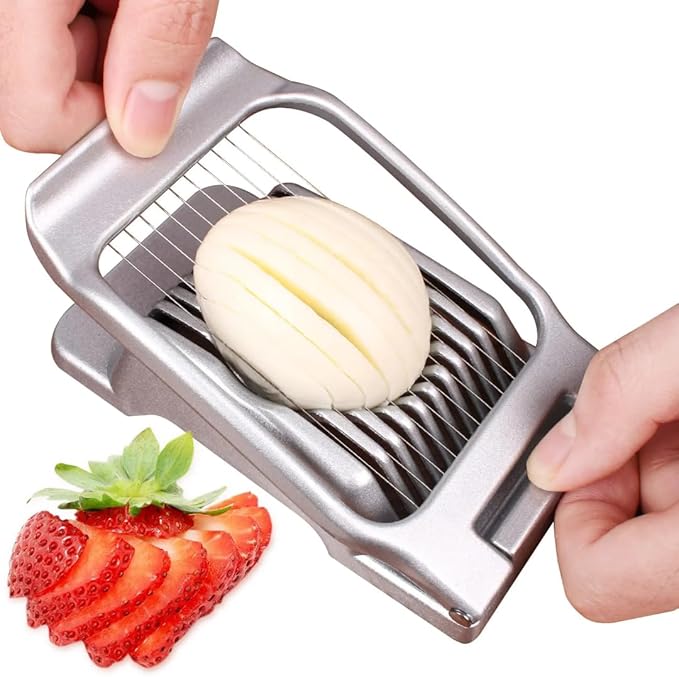 Egg Slicer for Hard Boiled Eggs Egg Cutter Strawberry Slicer Heavy Duty Aluminium Tomato Slicer Stainless Steel Wire Multipurpose Egg Slicer Dicer for Soft Fruit