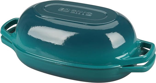 EDGING CASTING Enameled Cast Iron Oval Dutch Oven Pot with Lid, Dutch Oven for Sourdough Bread Baking, Oval Bread Pan, Bread Oven, Bread Dutch Oven, 5qt, Darkcyan