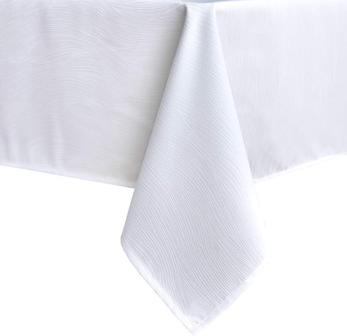 maxmill Jacquard Table Cloth Waving Pattern Water Resistant Wrinkle Resistance Heavy Weight Soft Tablecloth for Kitchen Dinning Tabletop Decoration Oblong 60 x 140 Inch White
