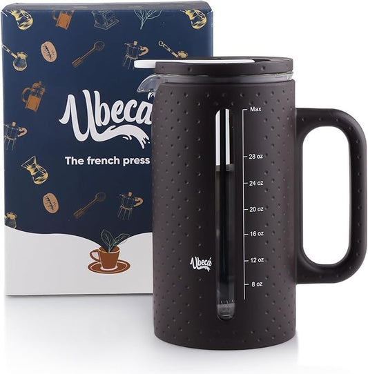 Ubeca The 34oz Large French Press Coffee Maker – Elegant Borosilicate Glass Carafe, Heat-Resistant & Minimalist Handle, Premium Design for Coffee, Tea & Hot Drinks – BPA-Free 1000ml Coffee Brewer