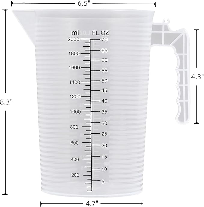 Large Measuring Pitcher for Kitchen, 70oz/2000ml Transparent Plastic Container with Handle, Dual Scale Markings (70oz / 2000ml)