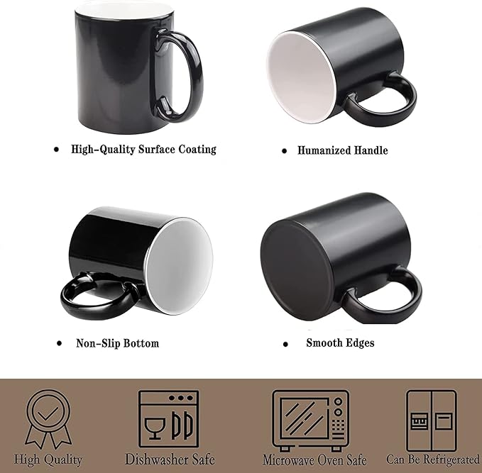 Color Changing Mugs, Sublimation Mugs Black Color Changing Coffee Mugs Heat Sensitive Coffee Mugs Tazas Magicas Para Sublimacion 15 OZ With Box Set of 12