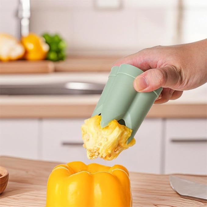 Pepper Corer, 2 in 1 Red Bell Pepper Seed Corer Remover Tool, Fruit & Vegetable Corers Quick Cave Tools for Jalapeno Cutter Deseeder, Green Yellow