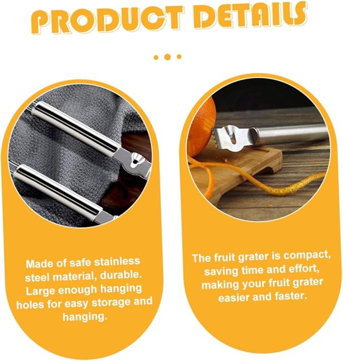2pcs Stainless Steel Lemon Zester Grater Peeler for Fruit Handheld Citrus Scraper Kitchen Tool for Home Restaurant