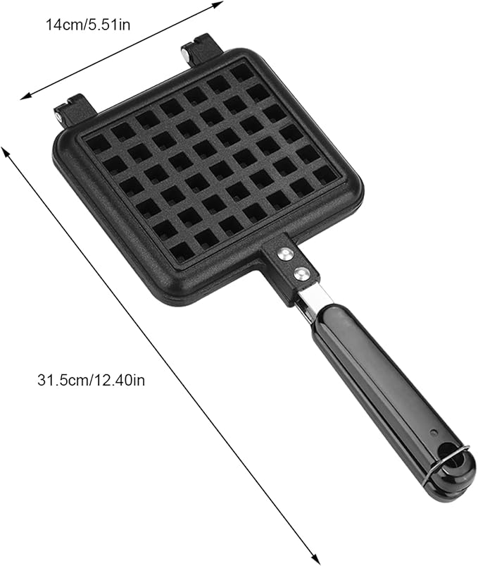 Pan Waffle Maker, Cast Aluminum Stovetop Waffle Iron, Camping Waffle Maker Pan, Portable Stove Top for Family Breakfast Baking