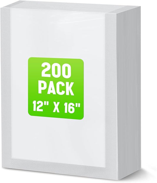 Woanger 200 Count Vacuum Sealer Bags for Food Clear Vacuum Chamber Sealer Bags 3 Mil 12" x 16" Bpa-free Grade Pouches for Food Storage
