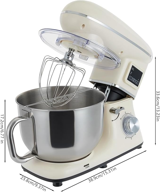 HAPPCUCOE 1350W Stand Mixer,6.5Qt Electric Kitchen Mixer,Dough Machine with LCD Display,Electric Food Mixer for Kitchens,Restaurants,Bakeries (White)